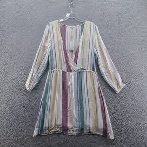 Rails Anthropologie Womens Becca Cusco Faux Wrap Dress Medium Ivory‎ Stripe NEW